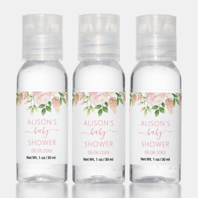 Pink Rose Elegant Floral Girl Baby Shower Hand Sanitizer (Set)