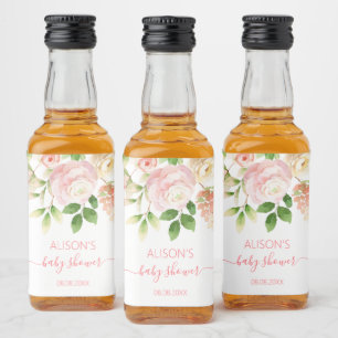Pink Rose Elegant Floral Girl Baby Shower Mini  Liquor Bottle Label