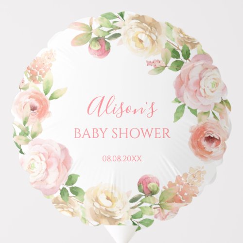 Pink Rose Elegant Floral Girl Baby Shower Party  Balloon