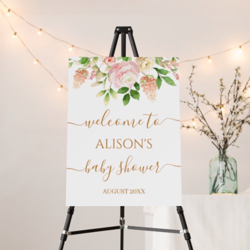 Pink Rose Elegant Floral Girl Baby Shower Welcome Foam Board