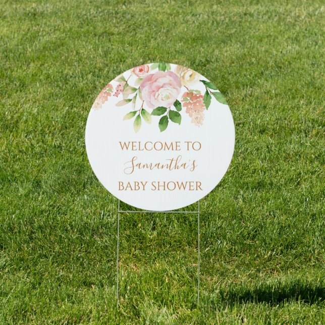 Pink Rose Elegant Floral Girl Baby Shower Yard Sign (Insitu)