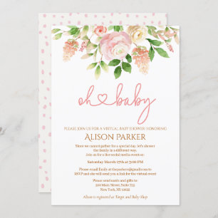 Pink Rose Elegant Floral Girl Virtual Baby Shower Invitation