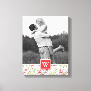 Pink Rose Elegant Wallpaper Photo with Monogram Canvas Print