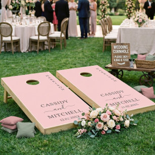 Pink rose elegant wedding cornhole set