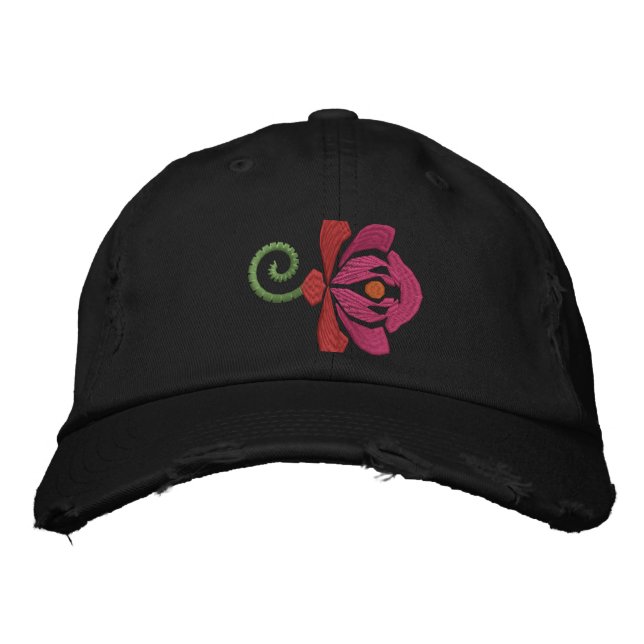 Pink Rose Embroidered Baseball Cap (Front)