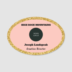 Pink Rose & Employee name & Logo Name Tag