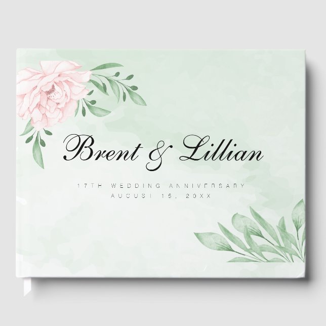 Pink Rose Eucalyptus 25th Wedding Anniversary Guest Book (Front)