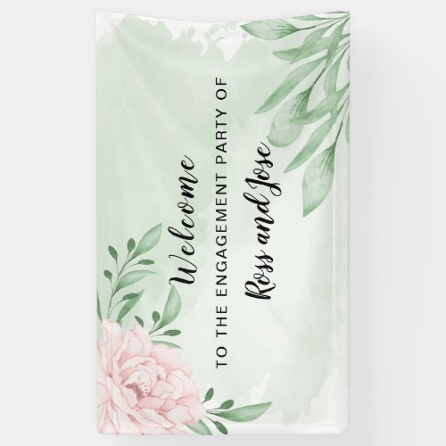 Pink Rose Eucalyptus Engagement Party Welcome Banner