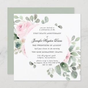 Pink Rose Eucalyptus First Death Anniversary Invitation