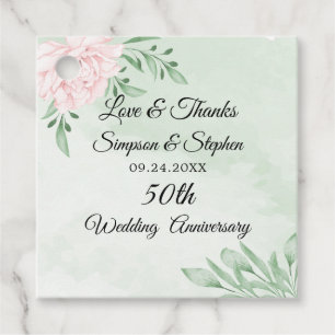 Pink Rose Eucalyptus Foliage 50th Anniversary Favor Tags