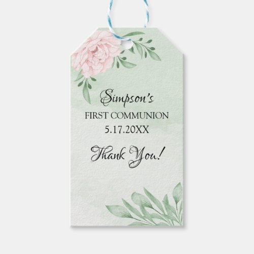 Pink Rose Eucalyptus Foliage Confirmation Gift Tags