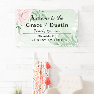 Pink Rose Eucalyptus Foliage Family Reunion Banner