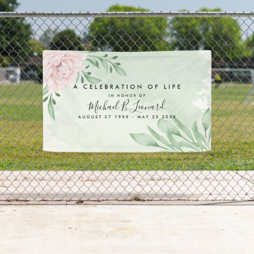 Pink Rose Eucalyptus Foliage Funeral Memorial Banner