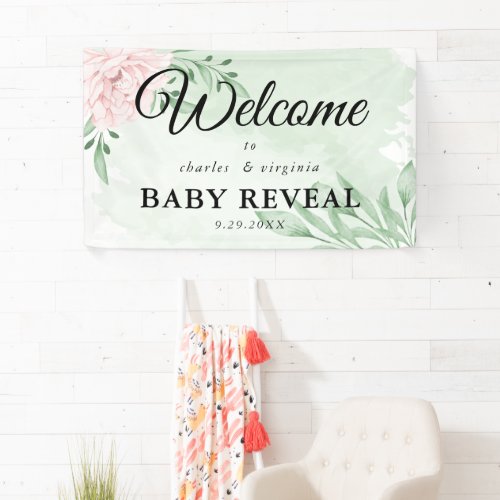 Pink Rose Eucalyptus Foliage Gender Reveal Party Banner