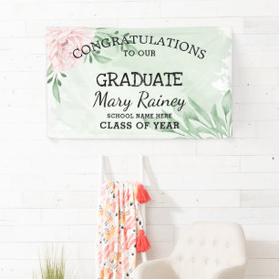 Pink Rose Eucalyptus Foliage graduation Party Banner