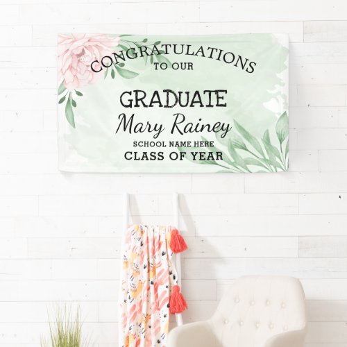 Pink Rose Eucalyptus Foliage graduation Party Banner