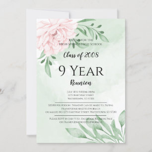 Pink Rose Eucalyptus Foliage High School Reunion Invitation