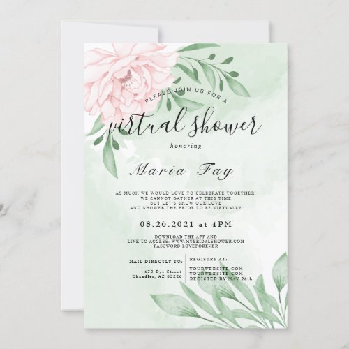 Pink Rose Eucalyptus FoliageVirtual Bridal Shower Invitation