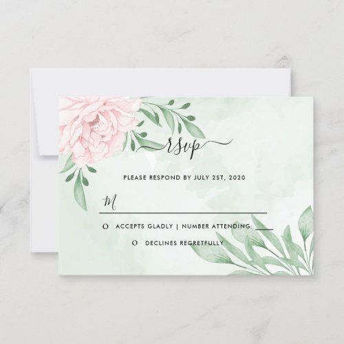 Pink Rose Eucalyptus Foliage Wedding Rsvp Cards