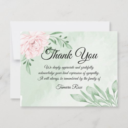 Pink Rose Eucalyptus Funeral Thank You Note