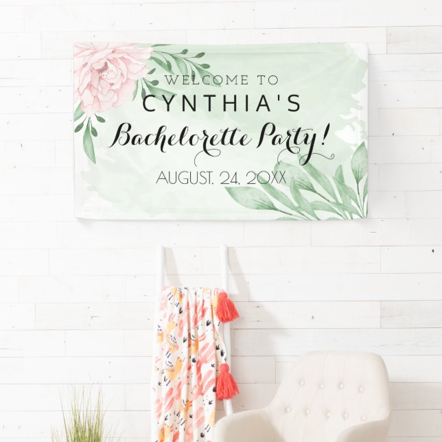 Pink Rose Eucalyptus Leaves Foliage ​bachelorette  Banner (Insitu)