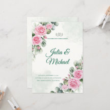 Pink Rose & Eucalyptus Sage Wedding Invitation
