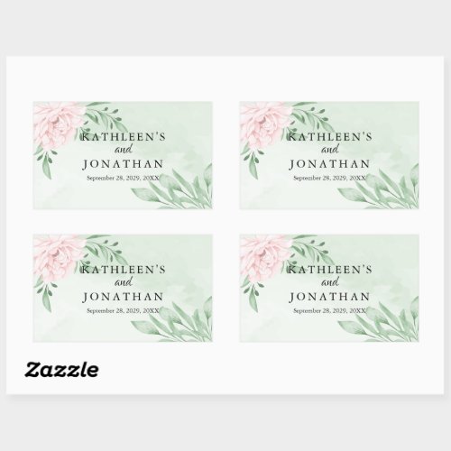 Pink Rose Eucalyptus Succulent Foliage Wedding Rectangular Sticker