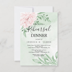 Pink Rose Eucalyptus Succulent Rehearsal Dinner Invitation