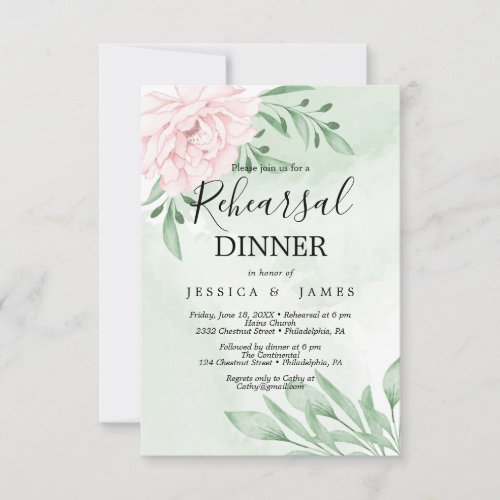 Pink Rose Eucalyptus Succulent Rehearsal Dinner Invitation