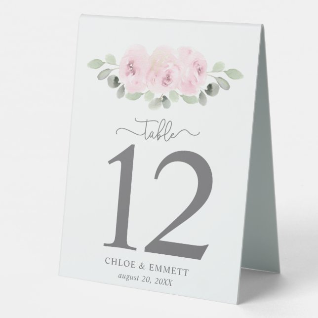 Pink Rose Eucalyptus Table Number Table Table Tent (Back)