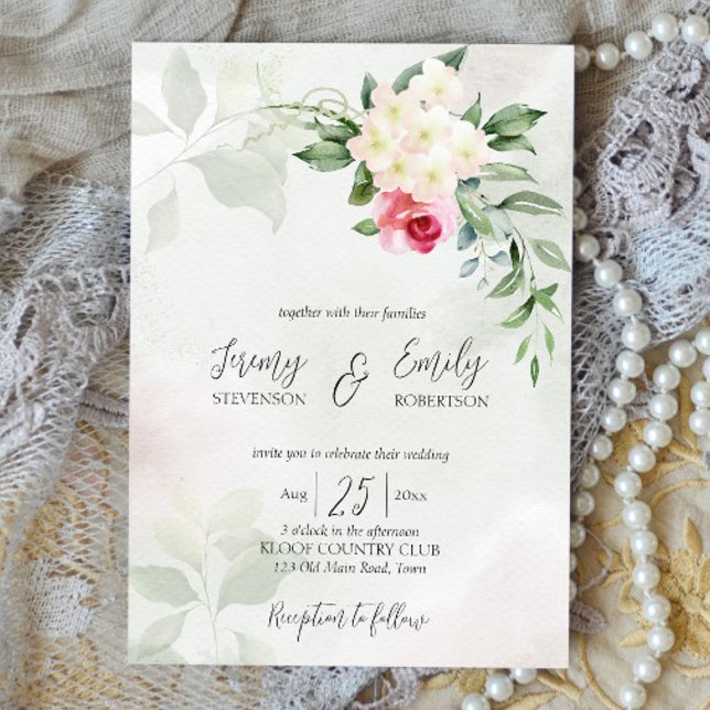 Pink rose eucalyptus watercolor wedding template (Creator Uploaded)