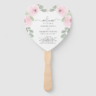 Pink Rose Eucalyptus Wedding Program Hand Fan