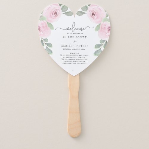 Pink Rose Eucalyptus Wedding Program Hand Fan