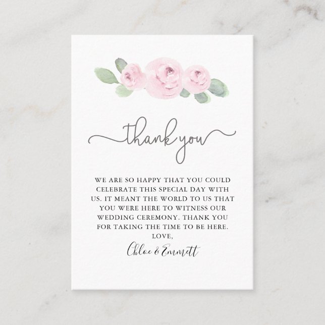 Pink Rose Eucalyptus Wedding Thank You Place Card (Front)