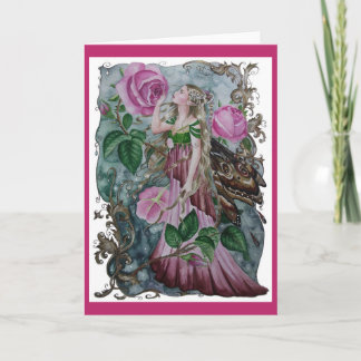 Pink rose fairy 1 greeting card