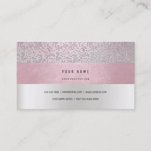 Pink Rose Faux Gold Pearl Stripes Confetti Silver Business Card