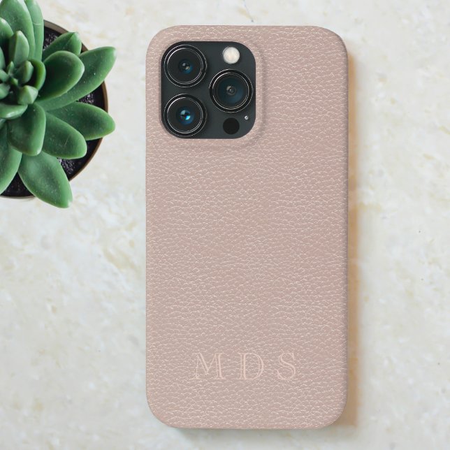 Pink Rose Faux Leather Effect Custom Initials Case-Mate iPhone Case (A pretty blush pink faux leather look phone case with space for your initials)