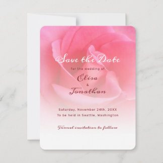 Pink Rose Flat Save The Date Card