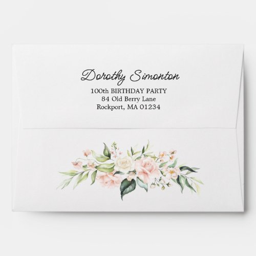 Pink Rose Floral 100th Birthday Party Invitation Envelope