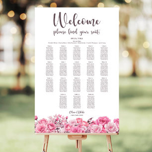 Pink Rose Floral 18 Table Wedding Seating Chart Foam Board