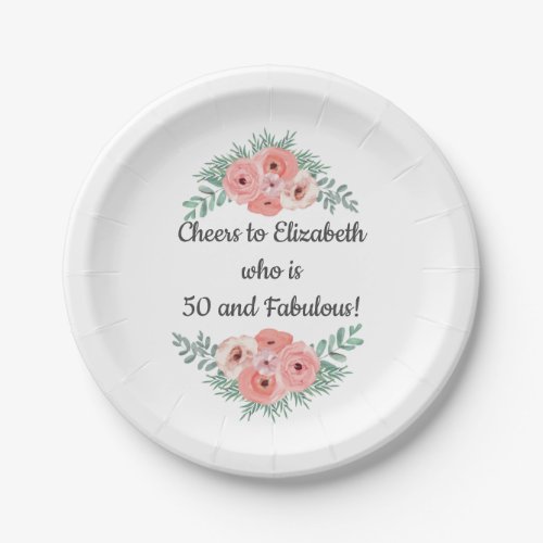 Pink Rose Floral 50 and Fabulous Paper Plates