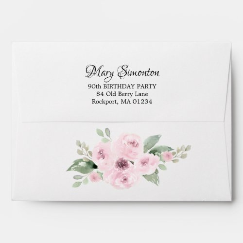 Pink Rose Floral 90th Birthday Party Invitation Envelope