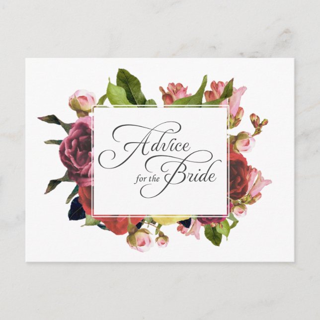 Pink Rose Floral Advice for the Bride Card (Front)