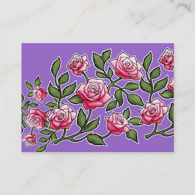 Pink Rose Floral Amethyst Background Business Card (Front)
