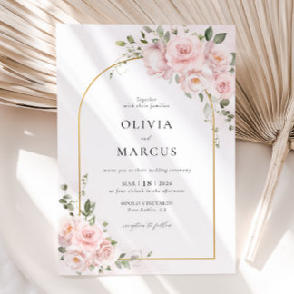 Pink Rose Floral Arch Elegant Wedding Invitation