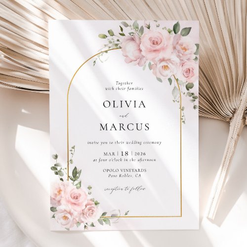Pink Rose Floral Arch Elegant Wedding Invitation