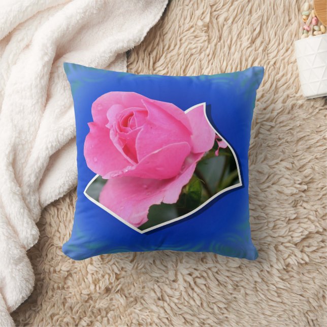Pink Rose Floral Art Throw Pillow (Blanket)