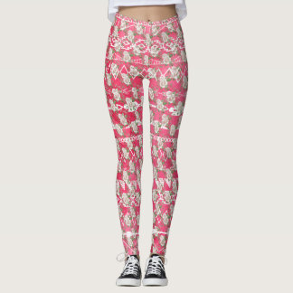 Pink Rose Floral Aztec Pattern Leggings