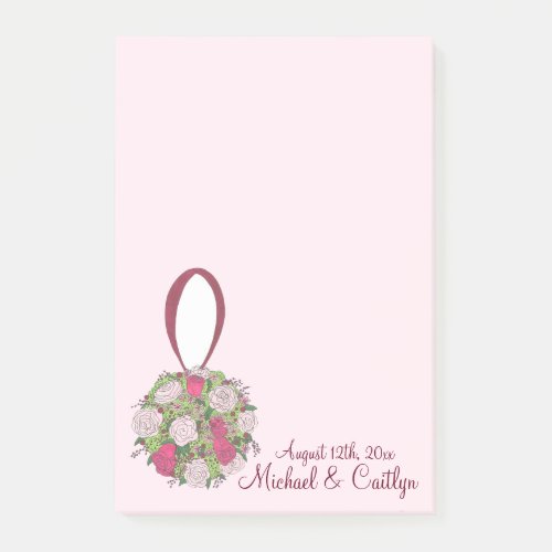 Pink Rose Floral Ball Bouquet Wedding Post Its Post_it Notes