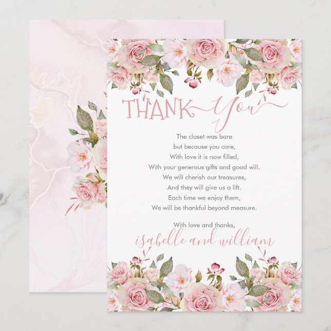 Pink Rose Floral Blooms Baby Shower Thank You (Front/Back)